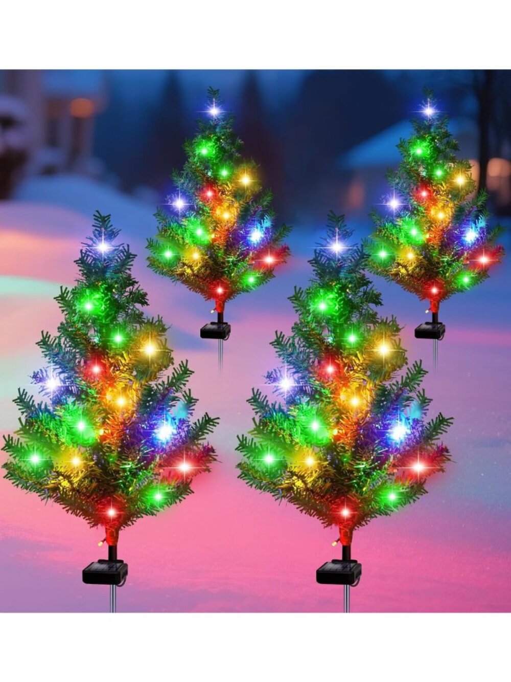 4 Pack Solar Christmas Tree Lights - Waterproof Multi-Color LED Outdoor Decor